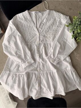 Zara White Cotton Scoop-Neck Top